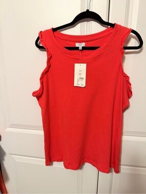 crown & ivy Coral-Red Ribbed Cold-Shoulder Tank